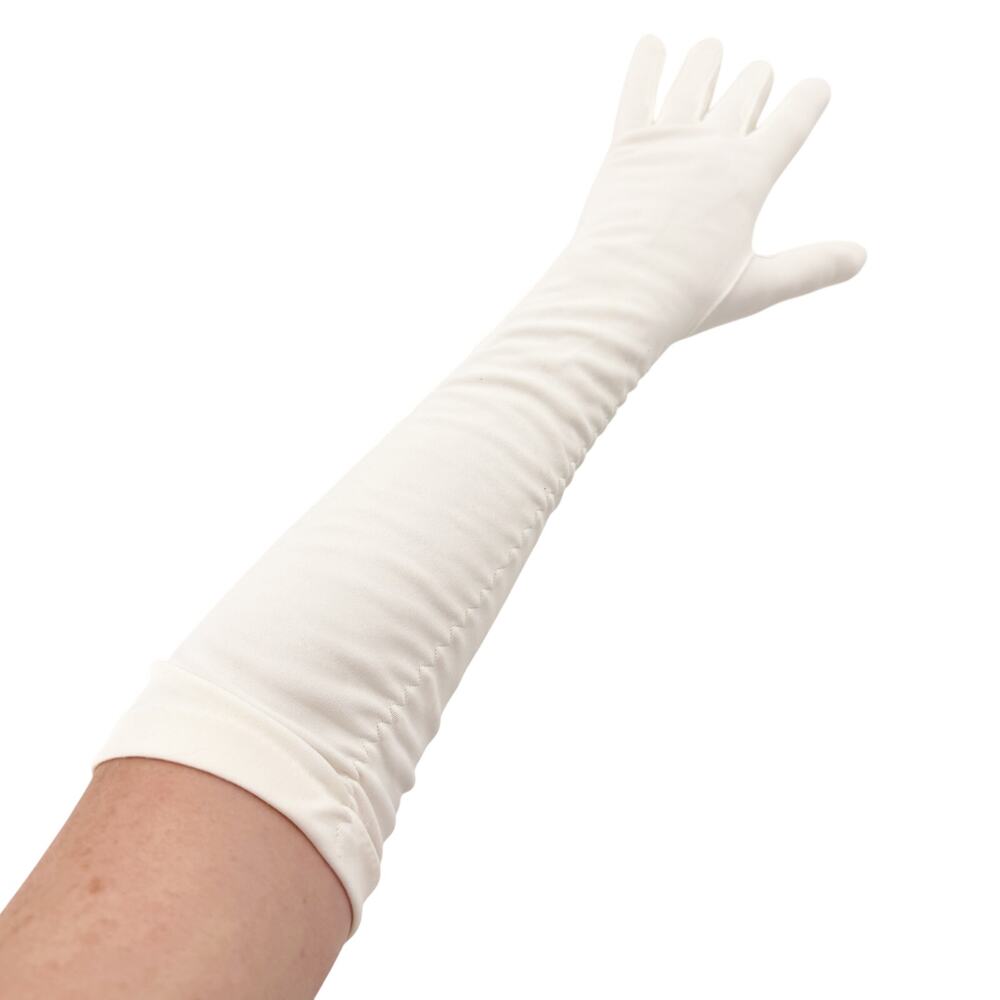 vintage white Ruched Dress Gloves women's SMALL elbow length formal evening